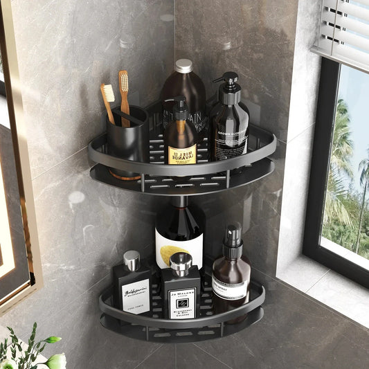 Aluminum Alloy Bathroom Shelf - No Drill Household Organizers for Shampoo, Kitchen Storage, Water-Resistant Design