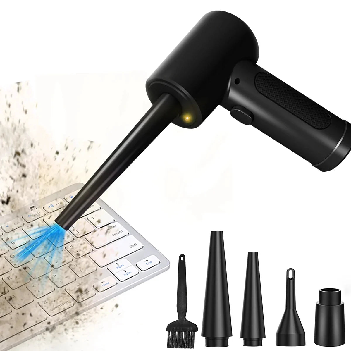 USB Battery-Powered Mini Motor-Driven Compressed Air Duster with Accessories - 51000 RPM Cordless Cleaner for PC, Keyboard, Car, & Electronics