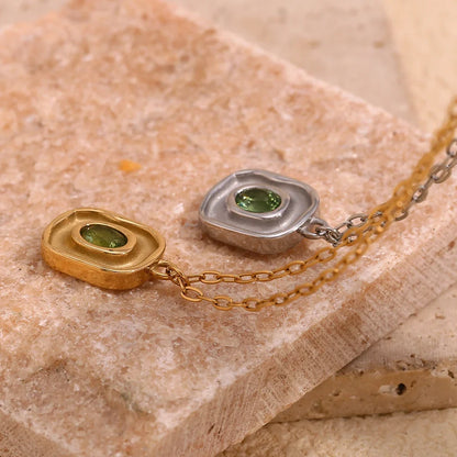 Necklace Green Zircon - Stainless Steel Paperclip Chain, 18K Gold Plated, Hypoallergenic Water-Resistant Jewelry Fall 2026 Gift