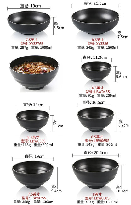 Bowl Ramen Black Plastic Japanese Style Noodle Bowl