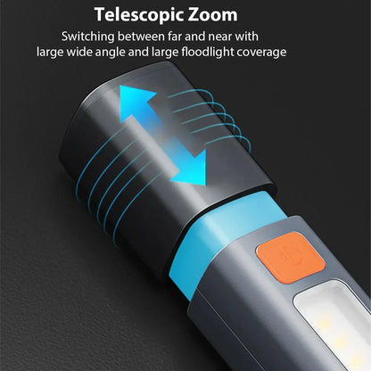 Strong Lighting ABS Flashlamp USB Charging Travel-Friendly Outdoor Flashlight - Telescopic COB Side Lamp for Camping and Hiking