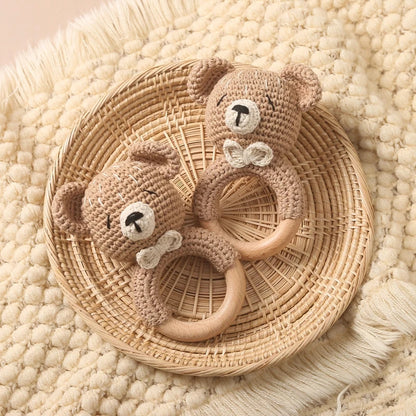 Bear Crochet Teether Rattle Ring Newborn Sensory Toys