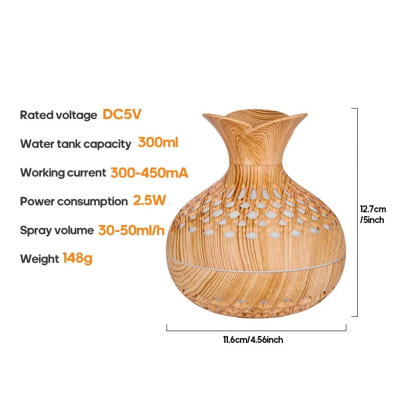 Wood Grain Humidifier 300ml USB Aroma Diffuser for Household Use