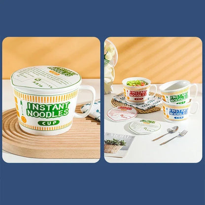 Noodle Instant Bowl Ceramic With Handle And Lid Large