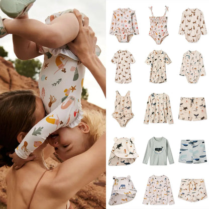 Rash Guard & Hat, Nylon, Cartoon Seagull Star Print, Beach Holidays – Fast-dry Kids’ Swimwear Kit