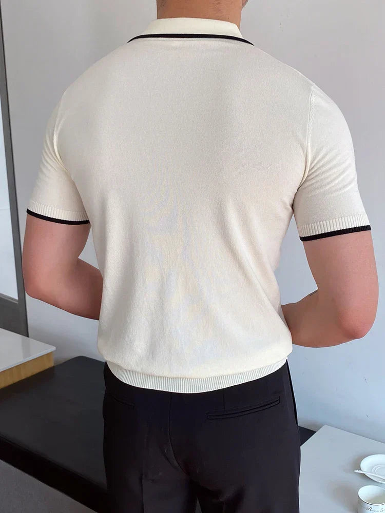 Modern Cotton Patchwork Polo Shirt for Men, Short Sleeves, Breathable Fabric, Tailored Fit Golf Shirt-2