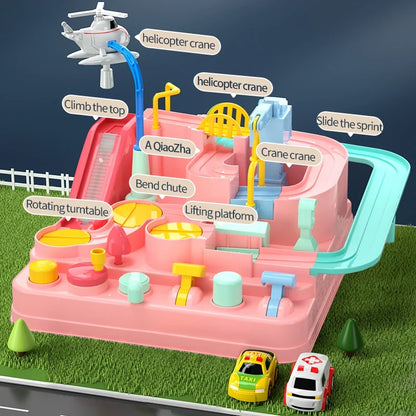 Car Adventure Track Playset for Kids - Urban Rescue Parking Lot & Puzzle Game, Preschool Gift