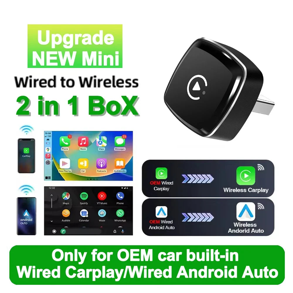 Wireless2025 Edition CarPlay AI Box 2in1 Android Auto Dongle Plug and Play Car Radio Upgrade 99 Percent Car Compatibility Fall