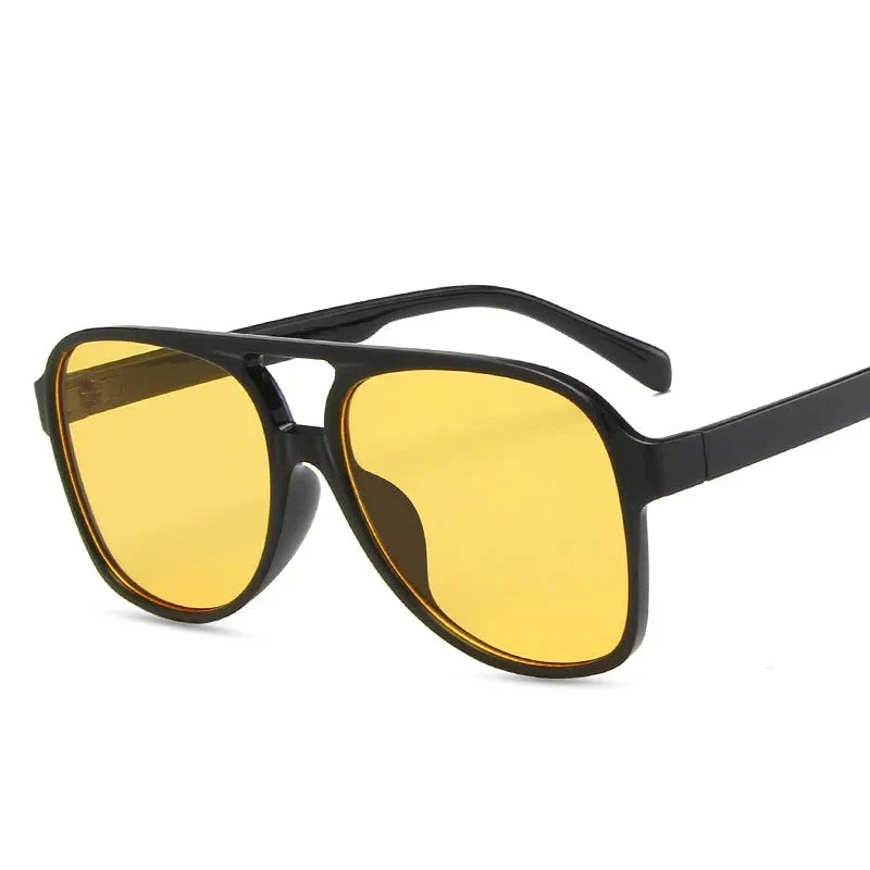 Oversized Vintage Sunglasses Women Retro Big Frame Square Glasses with Pouch Black Yellow