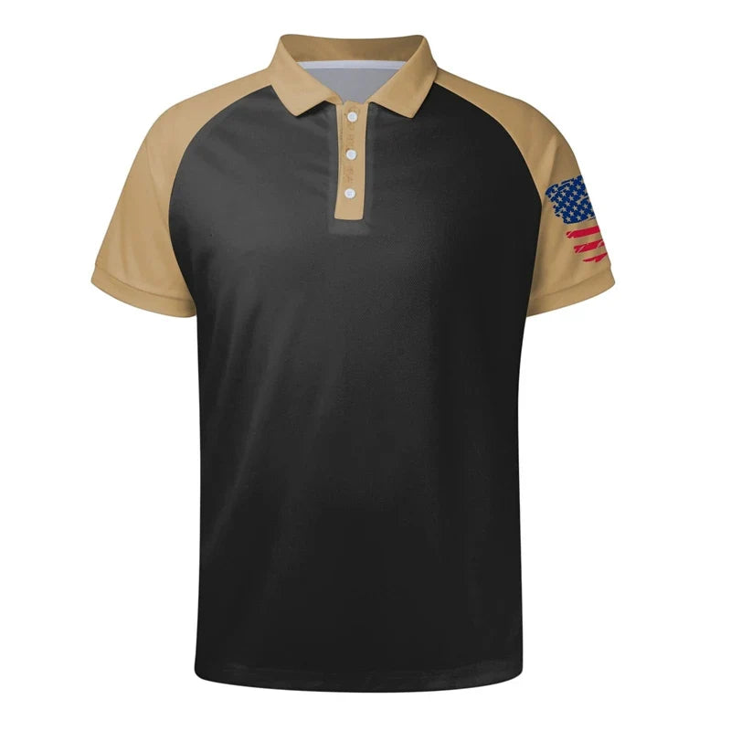 Breathable Men's Polo Shirt - Timeless Polo, Distressed USA Flag Print, Athletic Wear