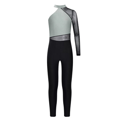 Long Sleeve, Snakeskin, Polyester, Nylon, Elastane, For Ballet, Rhythmic Gymnastics – Stretchy Girls Unitard