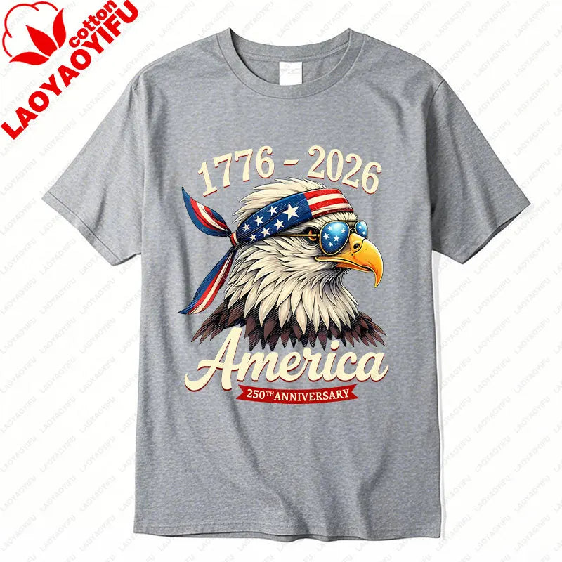 Plush Unisex Bald Eagle Graphic Tee - Short-Sleeve, Sturdy Cotton, For 250th Anniversary Independence Day Celebration