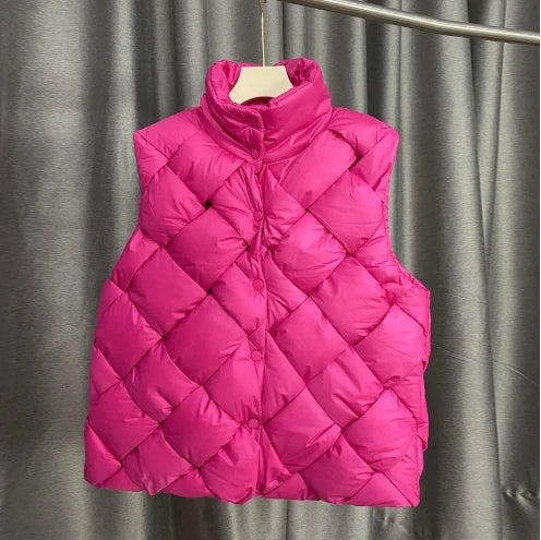 Women Insulating Puffer Vest - Boxy Quilt Polyfill Winter