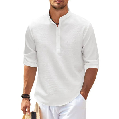 Long Men's Sleeve Stand-up Collar Pineapple Checkered Casual Shirt Top