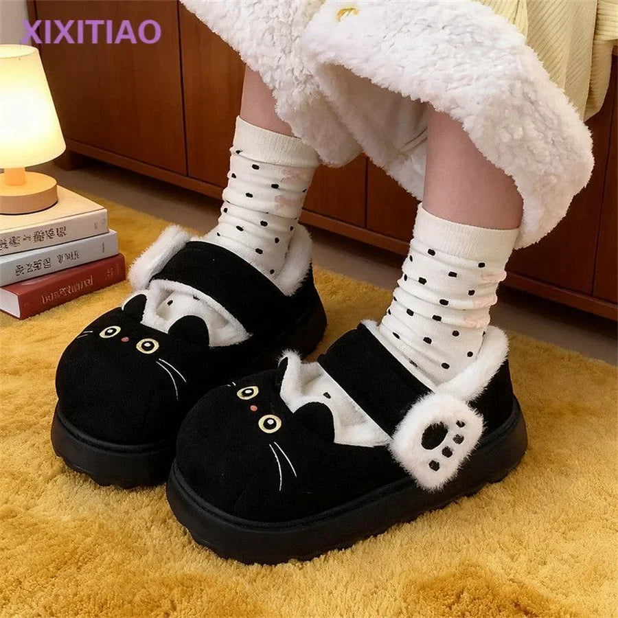 Plush Women’s Cat Slippers - Cat-Face Design, Plush Lining, Cozy Indoor Lounging