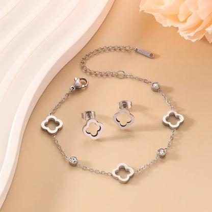 Clover Flower Stainless Steel Bracelet Kit Gold Gift