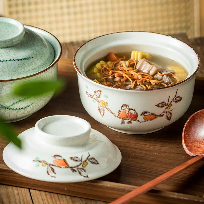 Ramen Instant Bowl With Lid Porcelain Large Capacity