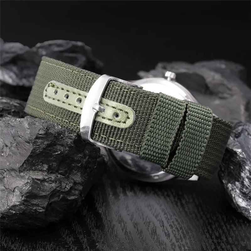 Field Quartz Watch Nylon Strap Military Style Date Luminous