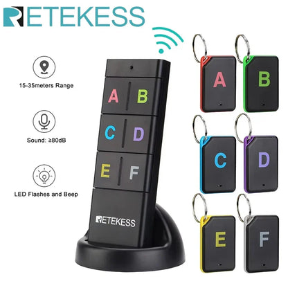 Cordless Key Finder 1 Transmitter 6 Receivers RF Locator Back To School 2025 Household Tracker With 80dB Beep And LED