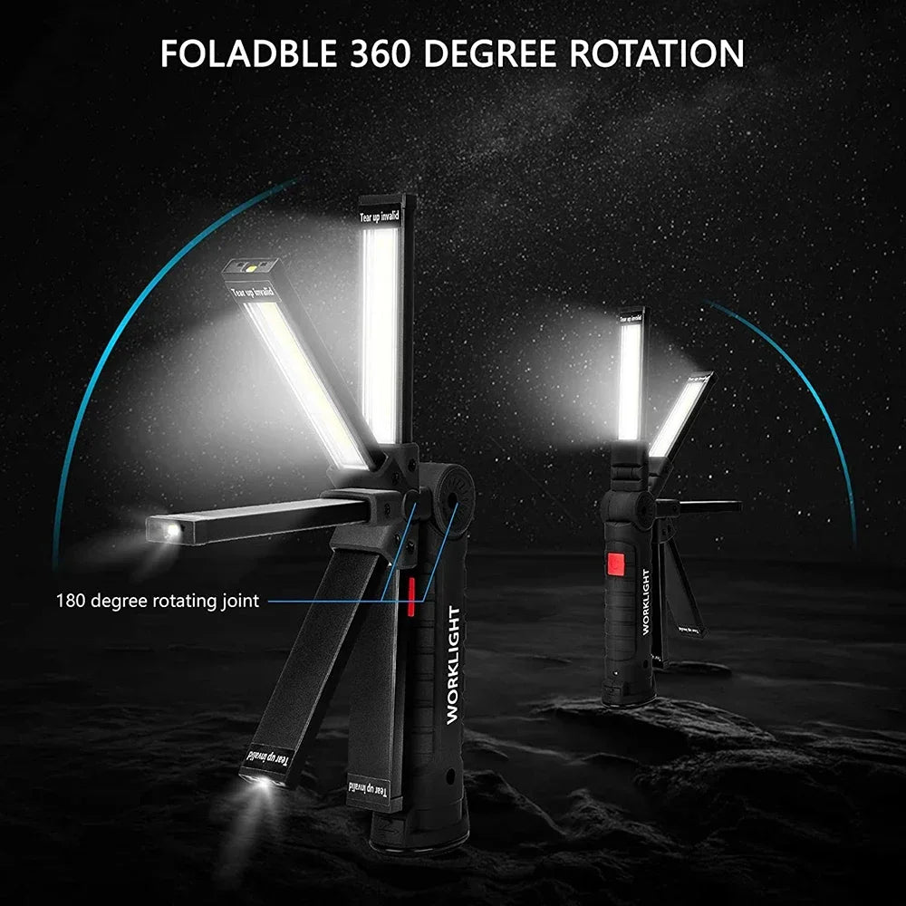 Battery-Powered Camping LED Flashlight Work Light - IP64 Water-Resistant, 5 Modes, Magnet & Hook for Night Work