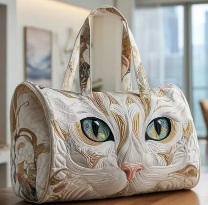 Plush Unisex Travel Tote - Quilted, Cat-Embroidered Fabric, For Beach, Hiking, Camping
