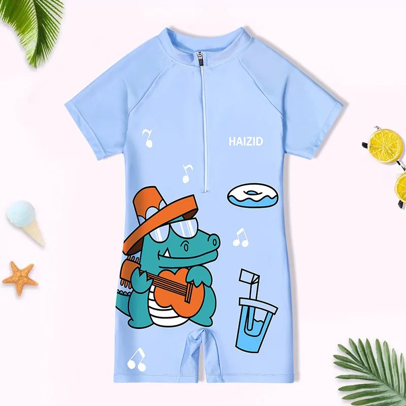 Fast-dry durable kids' one-piece swimsuit - cartoon print, polyester, for swimming