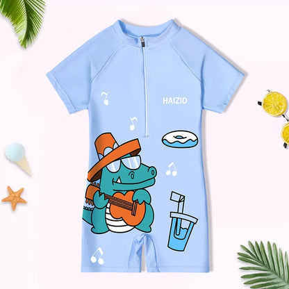 Fast-dry durable kids' one-piece swimsuit - cartoon print, polyester, for swimming
