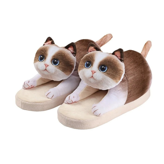cozy hugging cat design, plush, indoor use and home lounging – Plush women's cat slippers