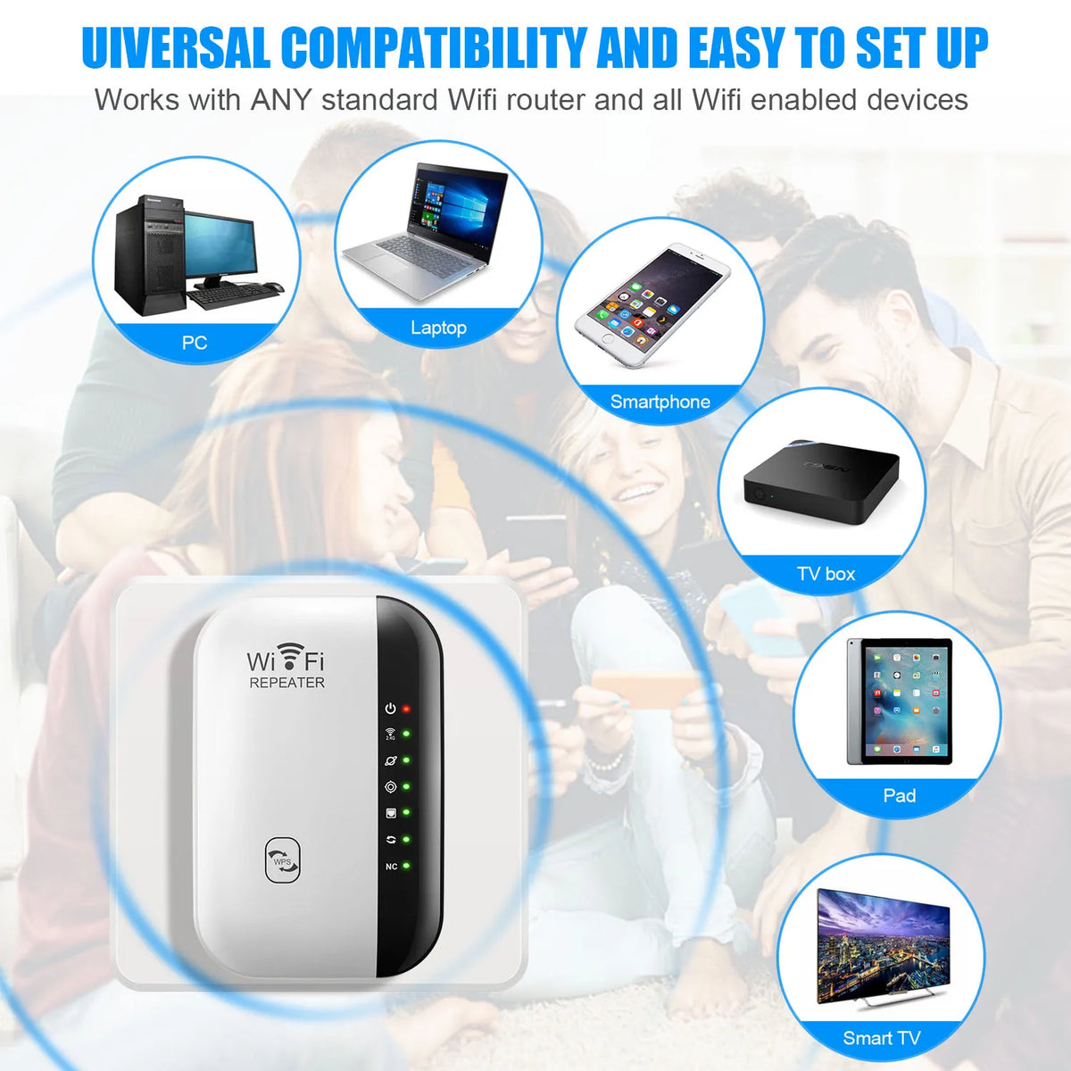 Cordless Repeater with WPS for Household Network Boost 2026 – WiFi Range Extender 300Mbps 2.4GHz