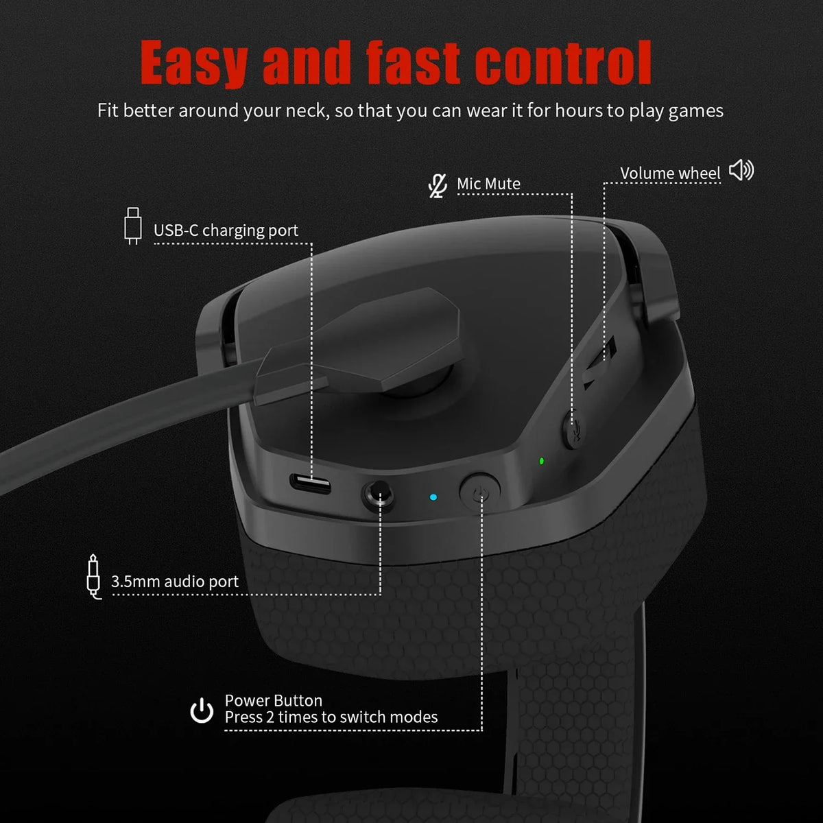 Cordless Gaming Headset With Mic Active Noise Cancellation