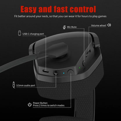 Cordless Gaming Headset With Mic Active Noise Cancellation