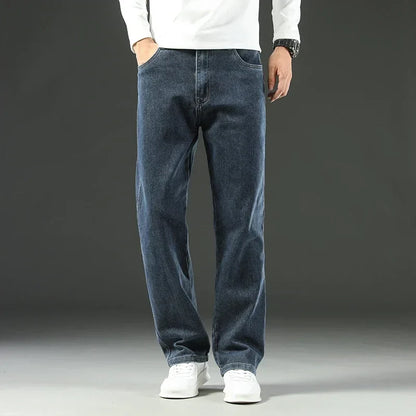 Men’s Stretchy Jeans - Wide Leg, Cotton, Business Casual