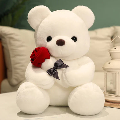 Teddy2026 Edition Bear Plush With Rose White Kawaii Stuffed Doll Romantic Valentines Day Gift