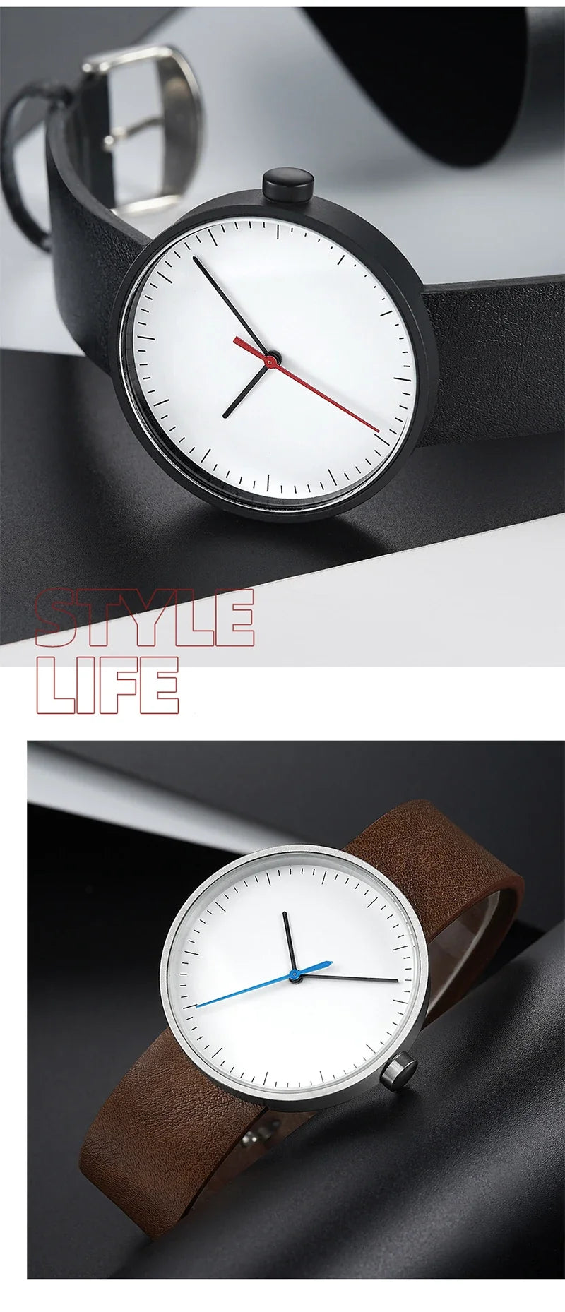 leather strap, round dial, minimalist everyday timepiece – Timeless unisex quartz wristwatch
