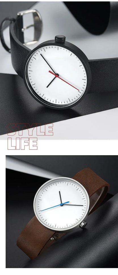 leather strap, round dial, minimalist everyday timepiece – Timeless unisex quartz wristwatch