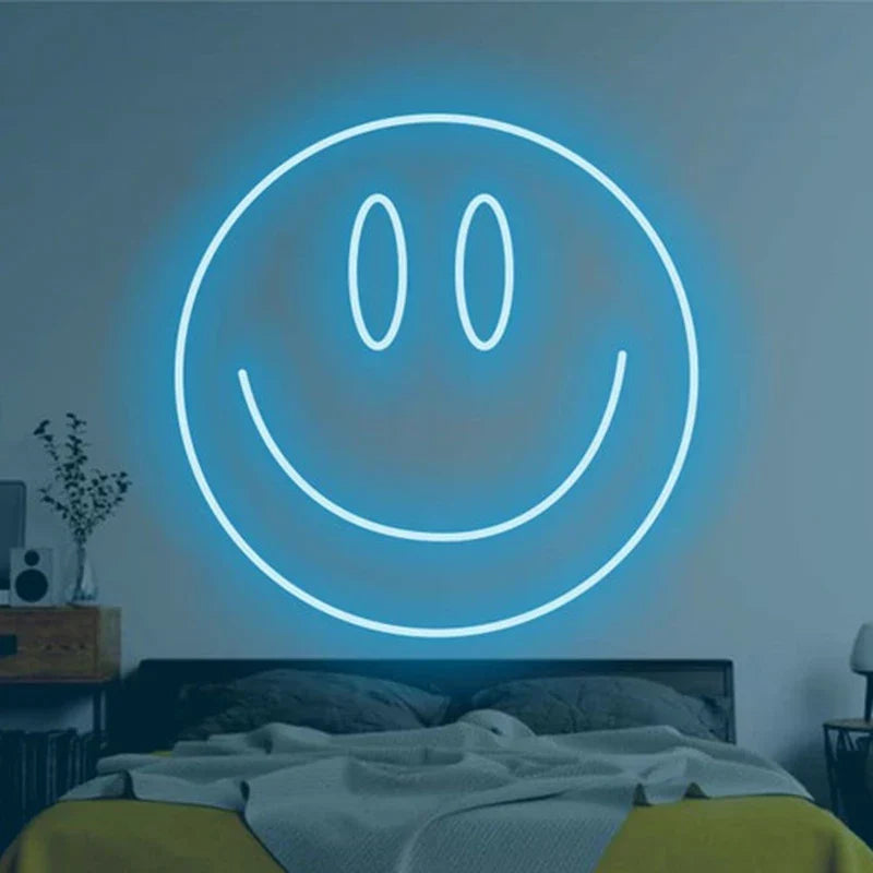 Neon LED Sign 35cm USB Powered Smile Face Wall Hanging Night Light Bedroom Decor Fall 2025 Gift