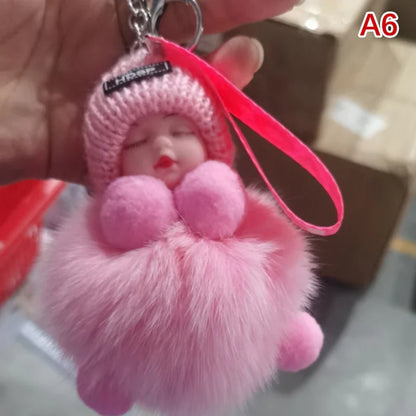 Sleeping Pompom Baby Keychain Plush Bag Charm Cute Gift