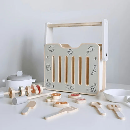 Wooden Toy BBQ Kit Pretend Play Cooking Playset Early Learning Montessori Toy Fall 2025 Educational Gift