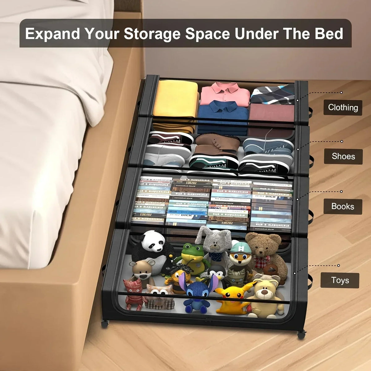 Storage Underbed Container With Wheels And Lid Pull Out Organizer Dorm Bedroom Back To School 2025 Space Saving