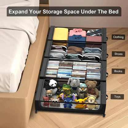 Storage Underbed Container With Wheels And Lid Pull Out Organizer Dorm Bedroom Back To School 2025 Space Saving
