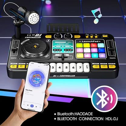 Kids2025 Edition DJ Mixer Toy With Microphone, Multifunctional Electronic Music Controller Educational Birthday Gift Fall