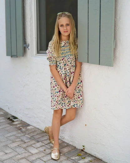 Floral Print, Cotton, For Family Matching Outfits, Summer Events – Plush Girls' Smocking Dress