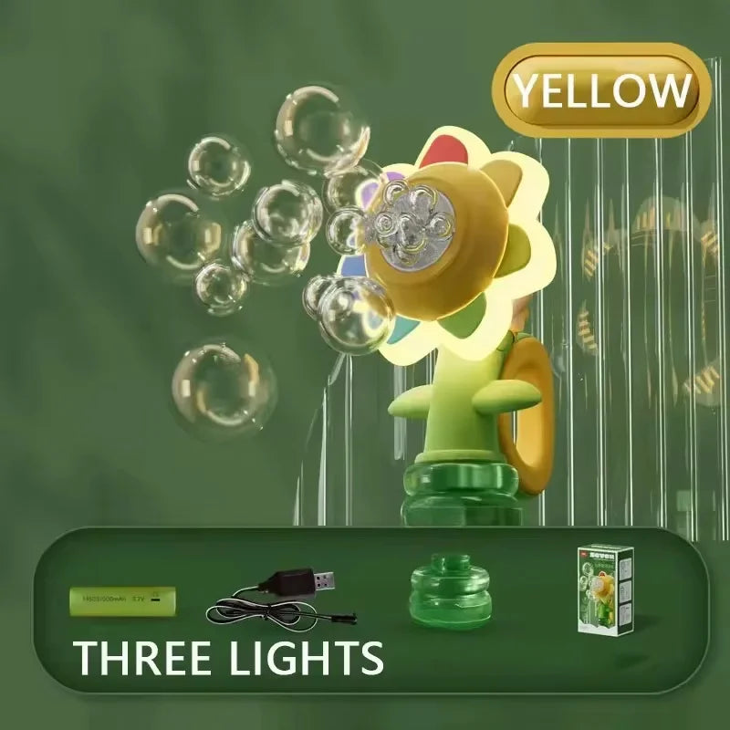 Bubble Machine for Kids Sunflower Design 3-Speed Travel-Friendly Bubble Blower Toy for Parties