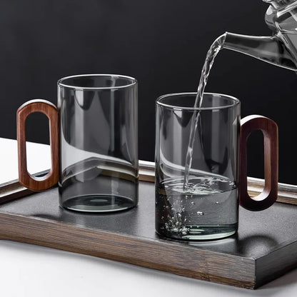 High 360ML Borosilicate Glass Wood Tea Cup - Large Capacity Drinking Coffee Mug