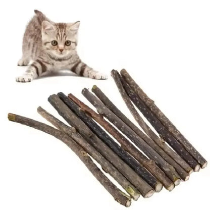 Organic Matatabi Cat Chew Sticks 15-Pack - Silvervine Catnip Dental Toy for Teeth Cleaning