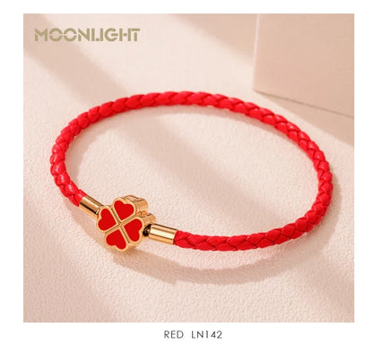 Leaf Four Clover Braided Leather Lucky Bracelet Gift