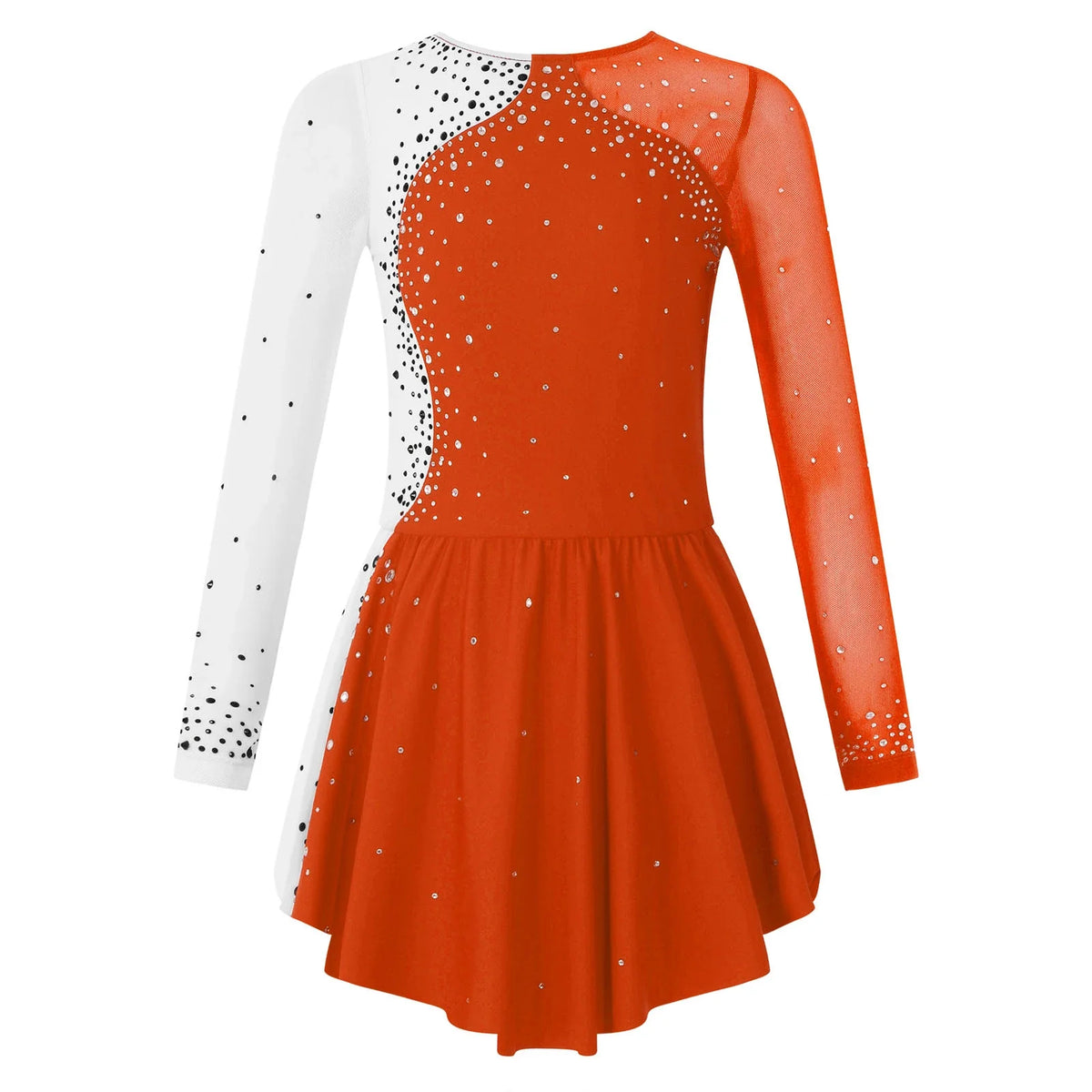 long sleeve rhinestone accents, jersey, dance performance costume – Stretchy girls figure skating dress