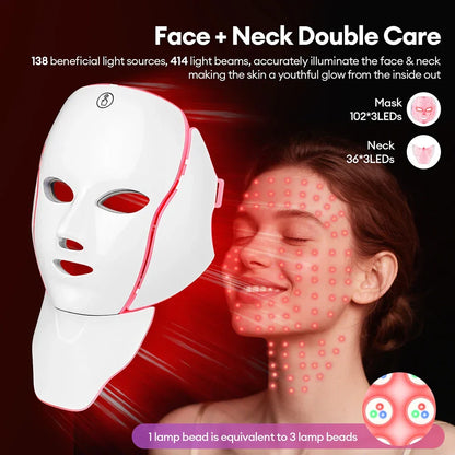 LED Face Mask 7-Color Cordless Photon Therapy Facial Neck Mask Winter 2025 Anti Aging Skin Tightening