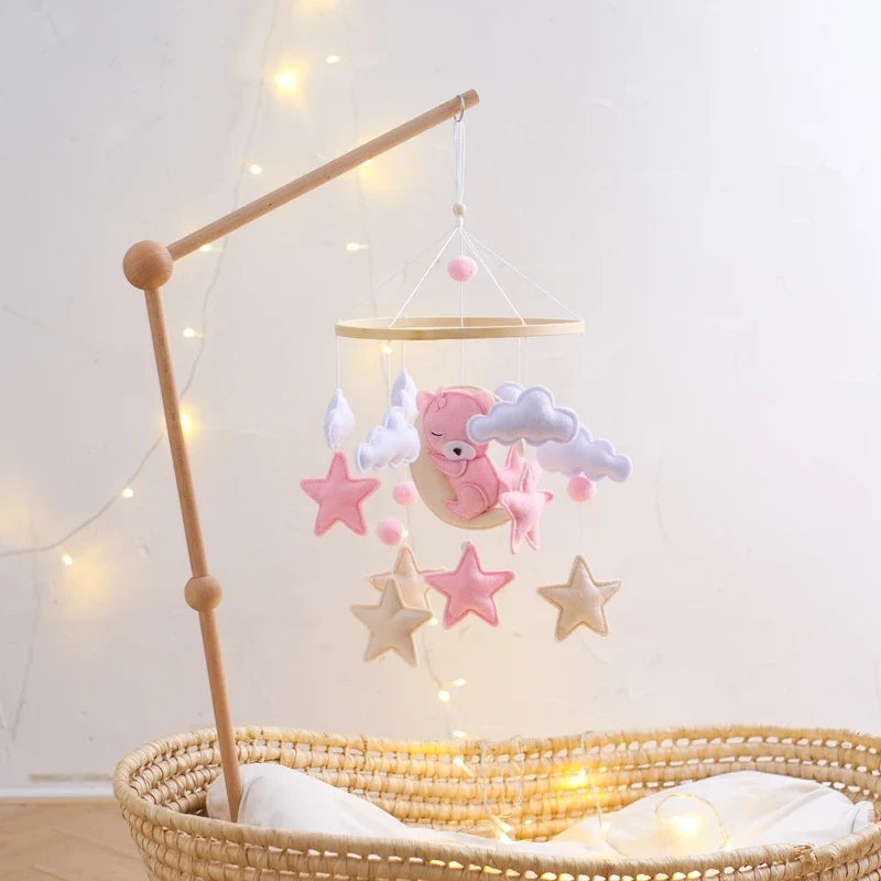 Crib Wooden Mobile Felt Bear Musical Newborn Sensory Toys