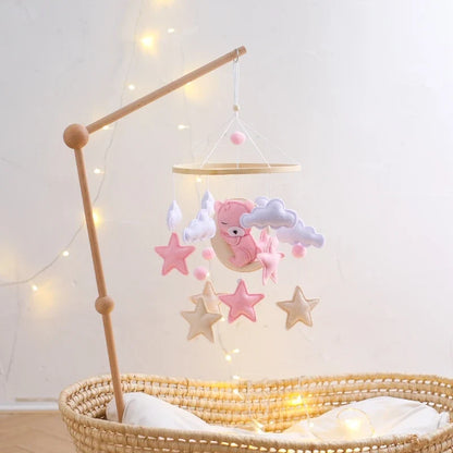 Crib Wooden Mobile Felt Bear Musical Newborn Sensory Toys